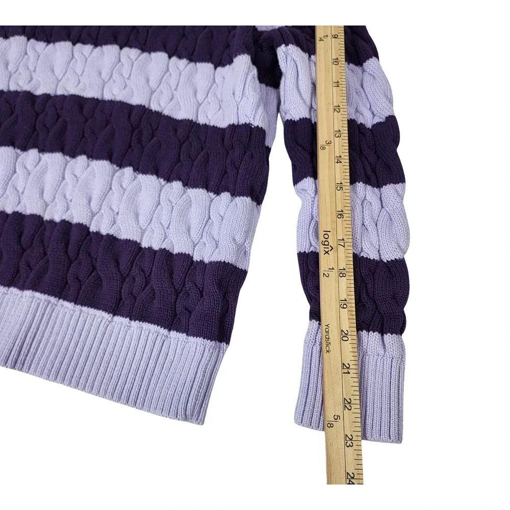 Lands End Drifter Purple Striped Cable Knit Cotton Sweater Womens Medium 10-12‎